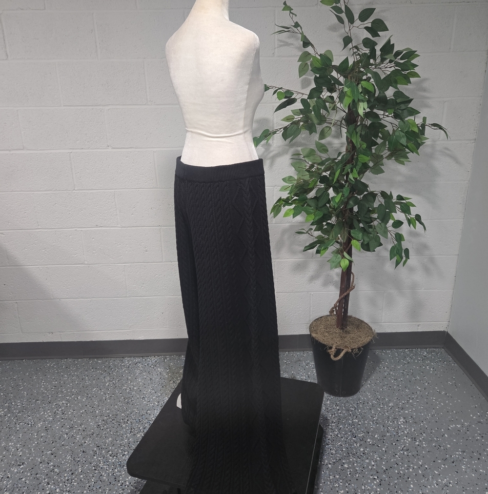 Callahan Knitwear Cable Knit Wide Leg Black Pants Large Cabincore Leisurewear - Picture 5 of 11